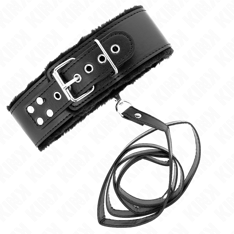 KINK - COLLARE CON GUINZAGLIO 116 CM MODELLO 4 NERO CON BORCHIE ARGENTO REGOLABILE 40-48 CM X 6 CM