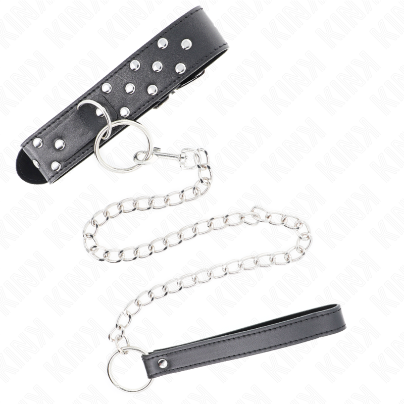 KINK - COLLARE CON CINTURINO E RIVETTO AD ANELLO 65 CM NERO REGOLABILE 36-50 CM X 3,8 CM