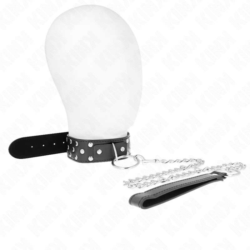 KINK - COLLARE CON CINTURINO E RIVETTO AD ANELLO 65 CM NERO REGOLABILE 36-50 CM X 3,8 CM