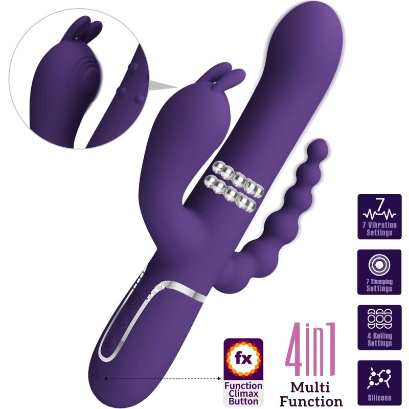 PRETTY LOVE - VIBRATORE CAMMY TRIPLO MULTIFUNZIONE 4 IN 1 VIOLA