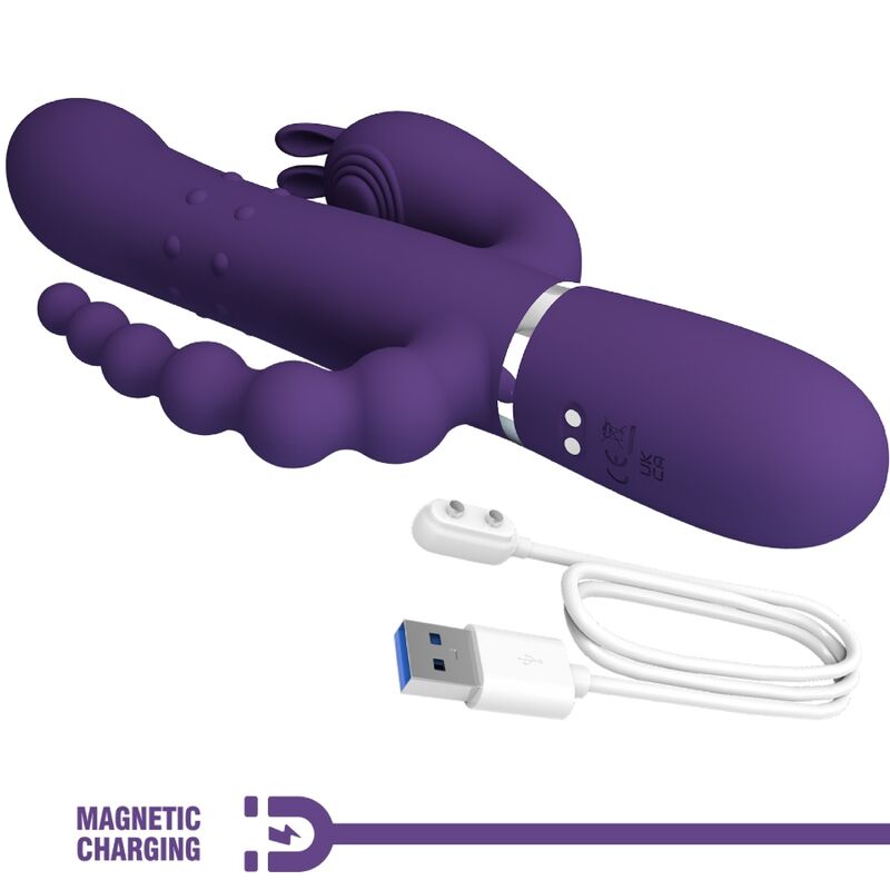 PRETTY LOVE - VIBRATORE CAMMY TRIPLO MULTIFUNZIONE 4 IN 1 VIOLA