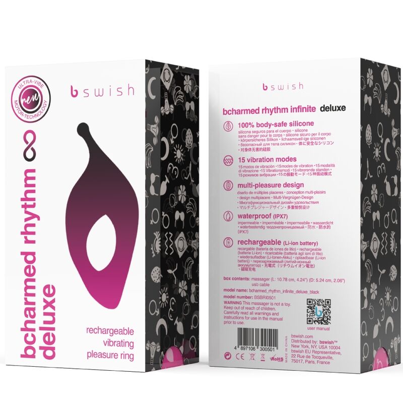 B SWISH - ANELLO PENE VIBRANTE BCHARMED RHYTHM INFINITE DELUXE 15 VIBRAZIONI NERO
