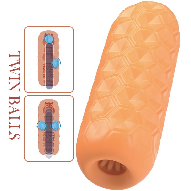 PRETTY LOVE - MASTURBATORE MASCHILE TWIN BALLS CON PALLINE GEMELLE ARANCIONE