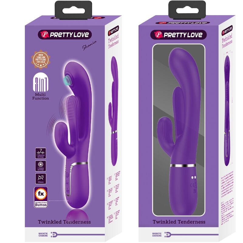 PRETTY LOVE - VIBRATORE SHANIA TRIPLO MULTIFUNZIONE CON RABBIT VIOLA