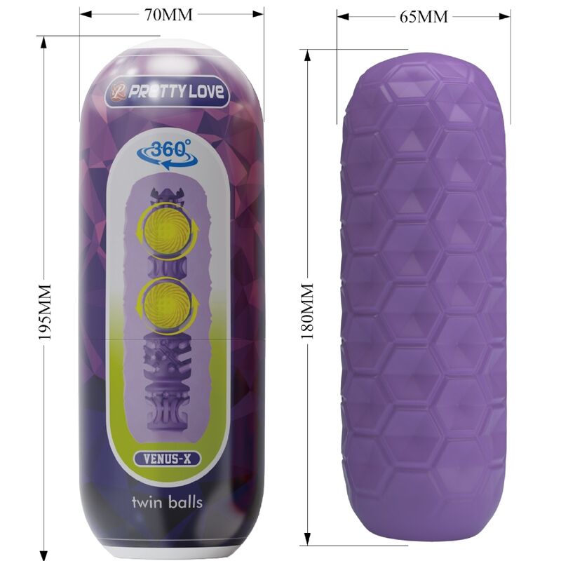 PRETTY LOVE - MASTURBATORE MASCHILE TWIN BALLS CON PALLINE GEMELLE  VIOLA