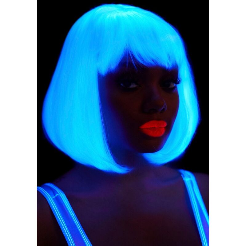 PARRUCCA BOB BIANCA FOSFORESCENTE, EFFETTO LUMINOSO AL BUIO, TAGLIO CASCHETTO MODERNO
