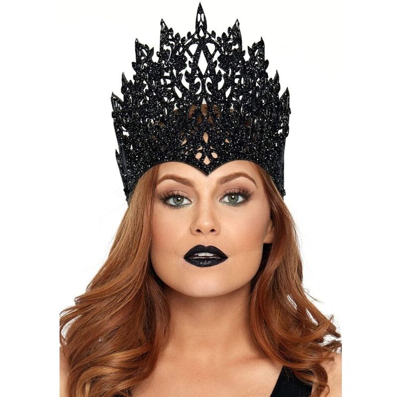 CORONA NERA CON GLITTER SCINTILLANTE, GIOIELLO BLU CENTRALE, LEGGERA E CONFORTEVOLE