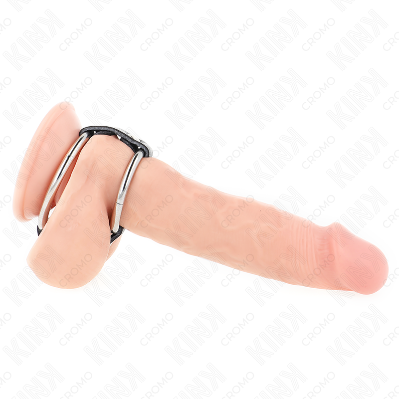 KINK - ANELLO PENE DOPPIO IN METALLO DA 3,8 CM A 5 CM CON CINTURINO IN  PELLE