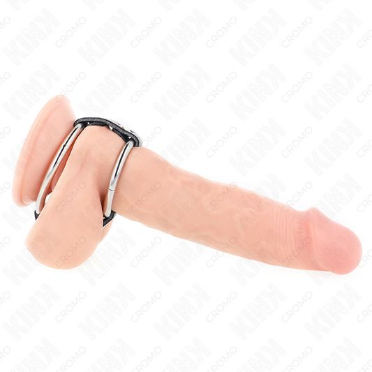 KINK - DOPPIO ANELLO PER PENE IN METALLO DA 3,8 CM A 5 CM CON CINTURINO IN  PELLE
