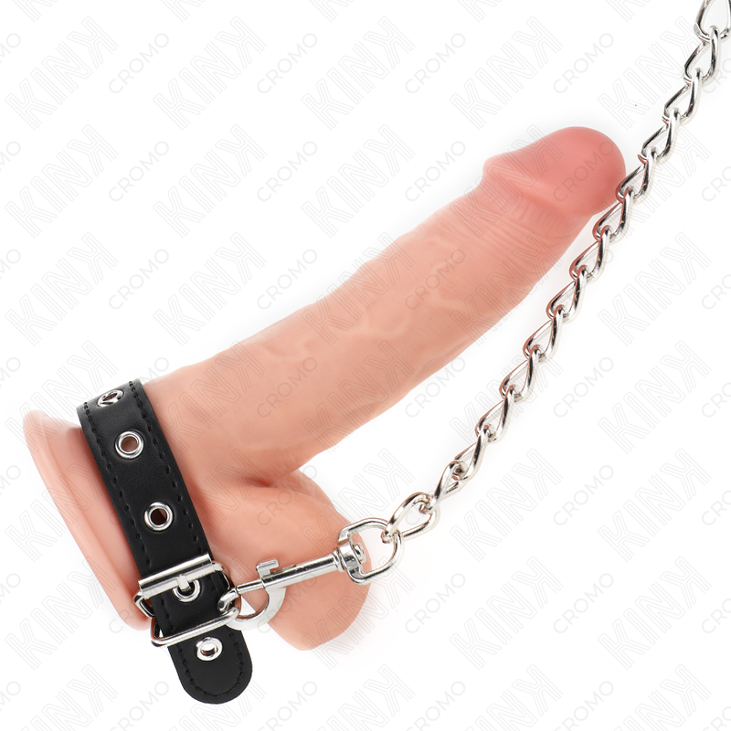 KINK - ANELLO PENE IN PELLE CON CINGHIA 21,5 X 2 CM E CATENA IN METALLO 60 CM