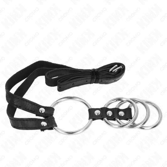 KINK - ANELLI PENE IN METALLO DA 3,8 CM A 5 CM CON CINGHIA IN PELLE 112 CM