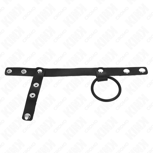 KINK - ANELLO PER PENE IN SILICONE 3,8 CM CON DIVISORE PER TESTICOLI  E CINTURINO IN PELLE 22 X 1,5 CM