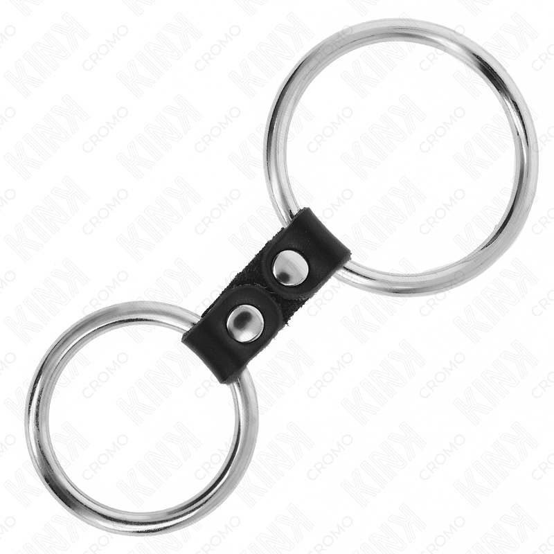 KINK - ANELLO PENE DOPPIO IN METALLO DA 3,7 CM A 5 CM COLLEGATO CON CINTURINO IN PELLE MODELLO 2