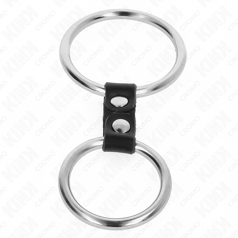 KINK - ANELLO PENE DOPPIO IN METALLO DA 3,7 CM A 5 CM COLLEGATO CON CINTURINO IN PELLE MODELLO 2