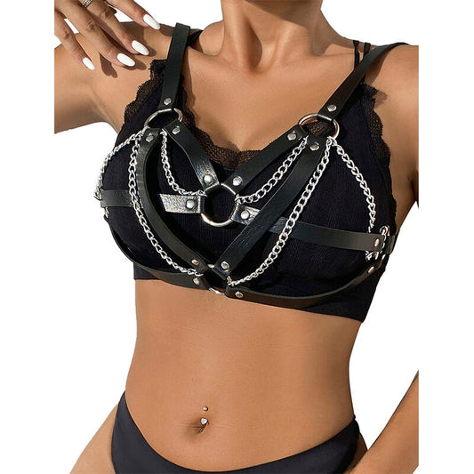 SUBBLIME - HARNESS BONDAGE PUNK CON FIBBIA IN METALLO NERO T/U 953713