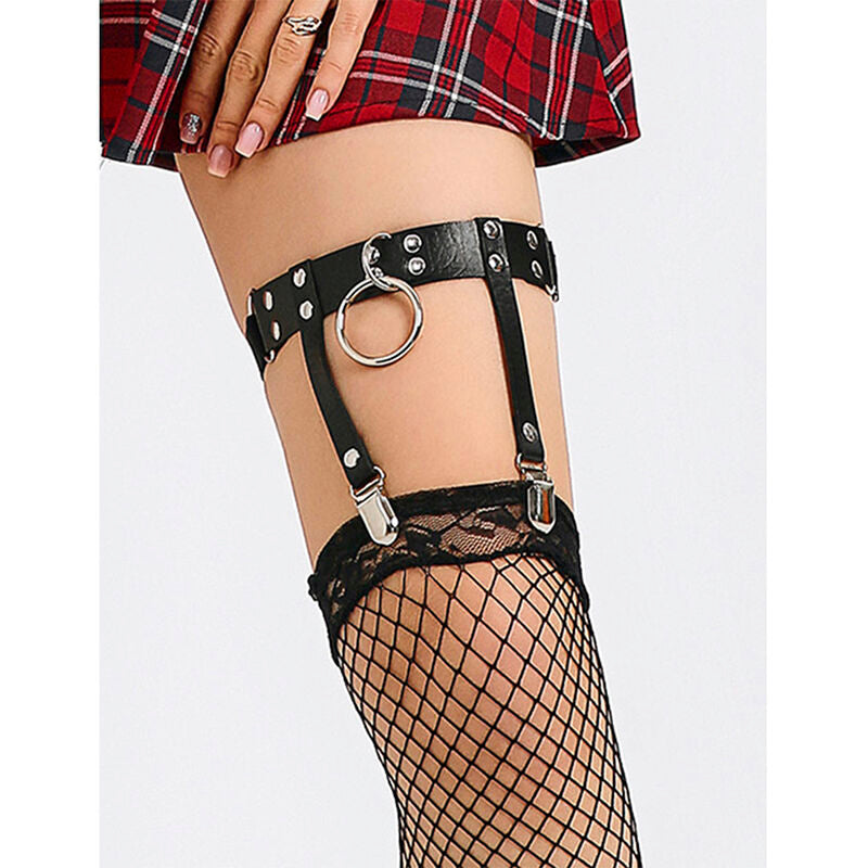 GIARRETTIERA PUNK REGOLABILE, PELLE NERA, DESIGN AUDACE