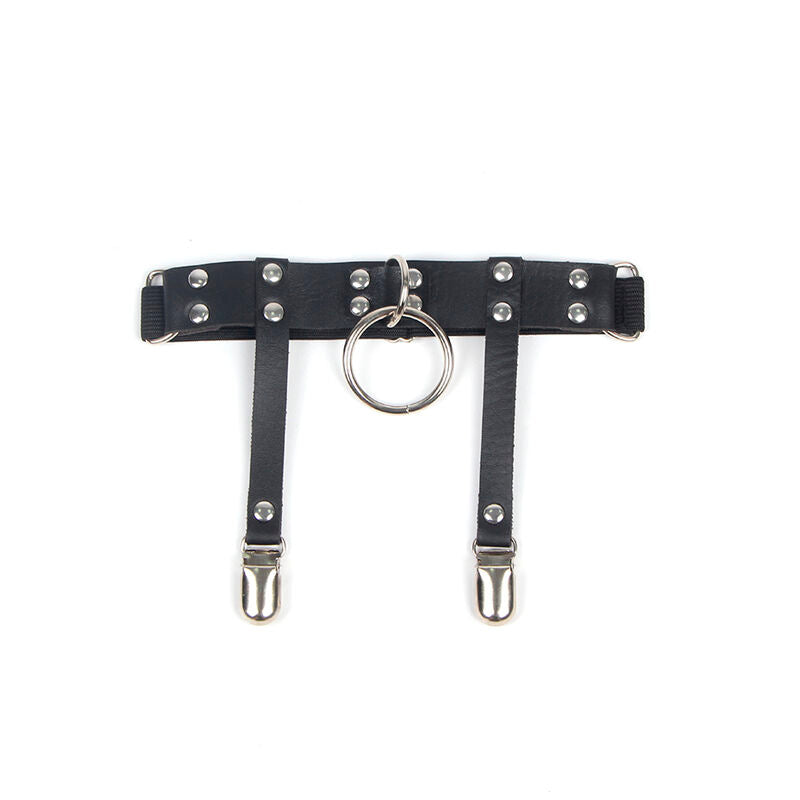 GIARRETTIERA PUNK REGOLABILE, PELLE NERA, DESIGN AUDACE