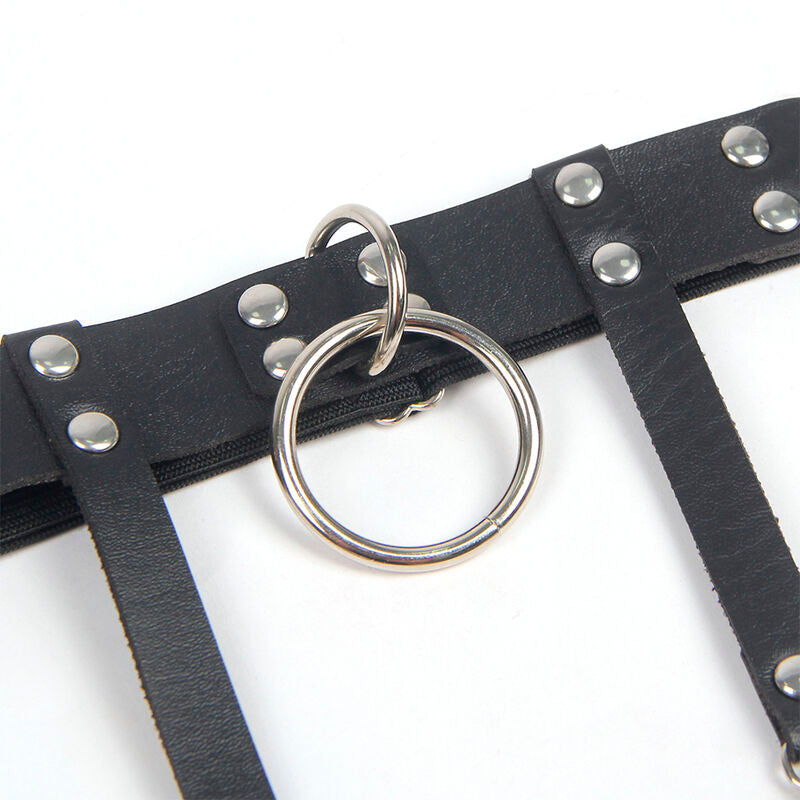 GIARRETTIERA PUNK REGOLABILE, PELLE NERA, DESIGN AUDACE
