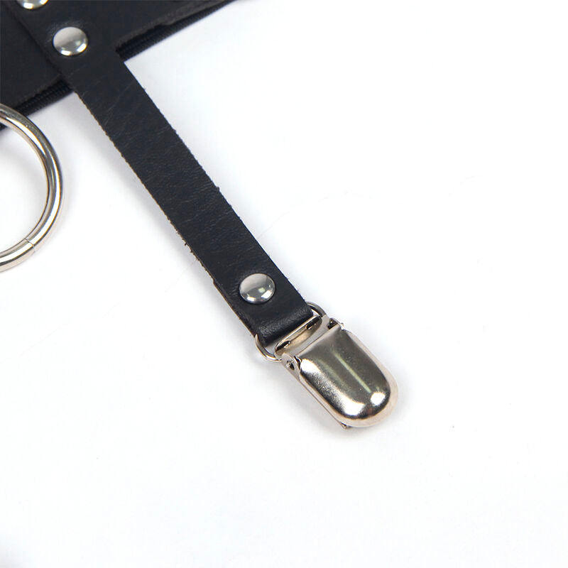 GIARRETTIERA PUNK REGOLABILE, PELLE NERA, DESIGN AUDACE