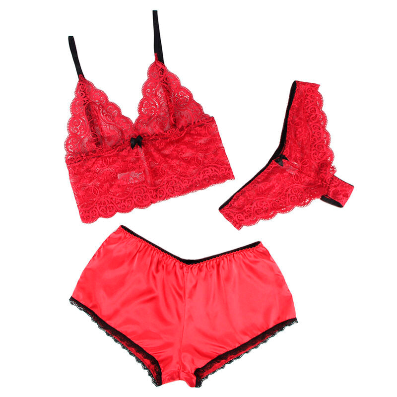 SUBBLIME - 953898 SET DA NOTTE IN SETA E PIZZO + SLIP ROSSO S/M
