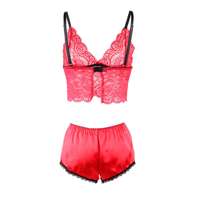SUBBLIME - SET DA NOTTE IN SETA E PIZZO + SLIP ROSSO L/XL 953904