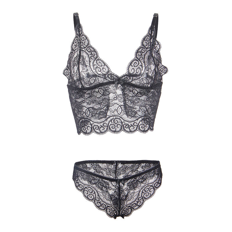 SUBBLIME - SET NOTTE IN SETA E PIZZO + SLIP NERO S/M 953911