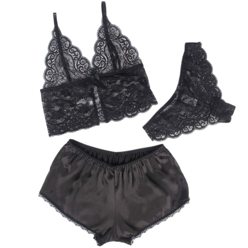 SUBBLIME - SET NOTTE IN SETA E PIZZO + SLIP NERO S/M 953911