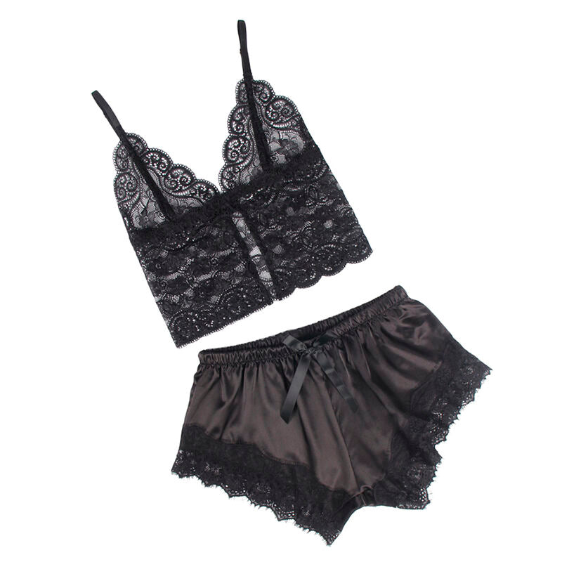 SUBBLIME - TOP CASUAL IN SETA + PANTY IN PIZZO NERO S/M 953935