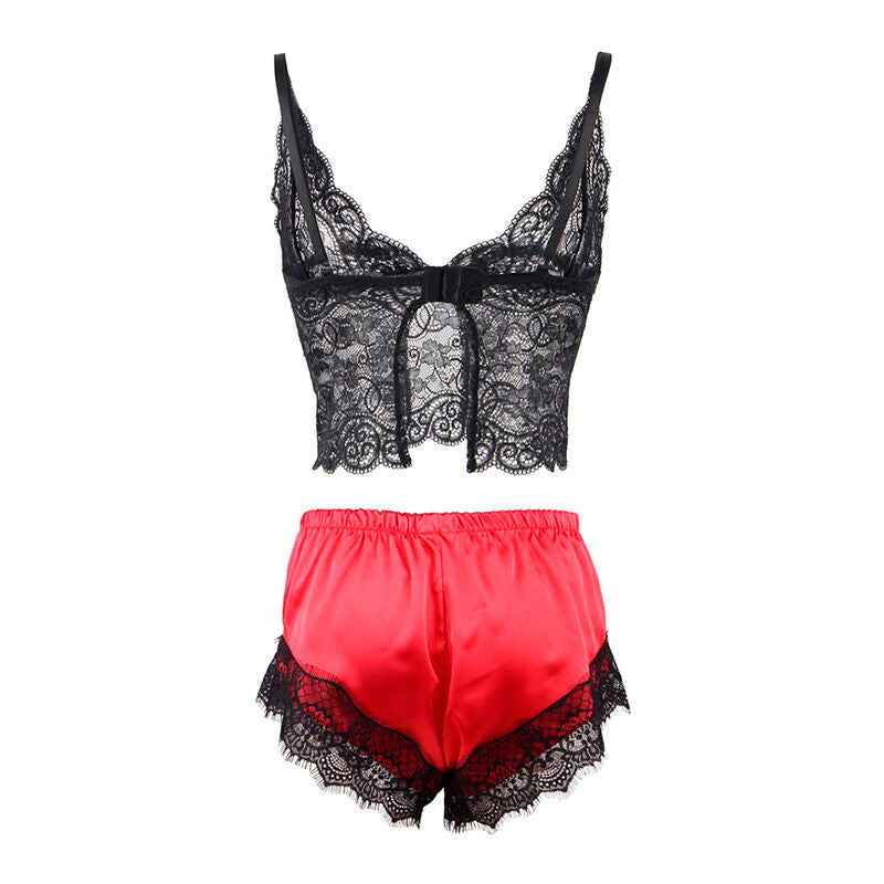 SUBBLIME - TOP CASUAL IN SETA + PANTY IN PIZZO NERO E ROSSO S/M 953959