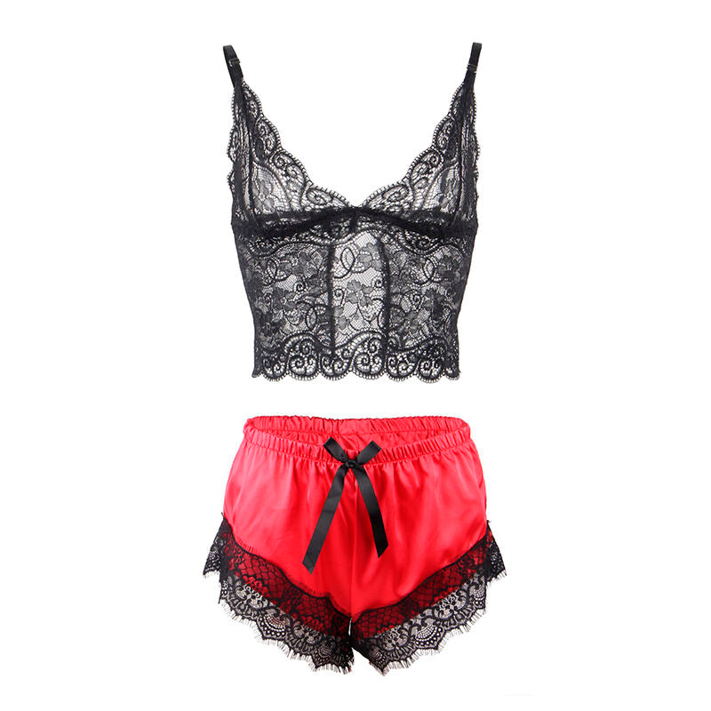 SUBBLIME - TOP CASUAL IN SETA + PANTY IN PIZZO NERO E ROSSO S/M 953959