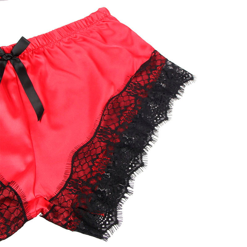 SUBBLIME - TOP CASUAL IN SETA + PANTY IN PIZZO NERO E ROSSO L/XL953966