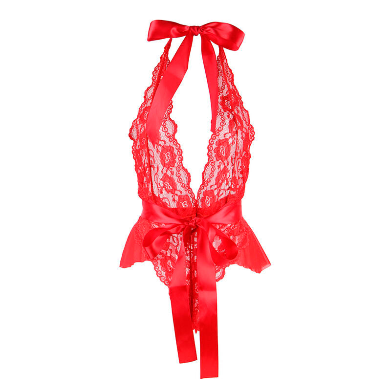 SUBBLIME - BODY SEXY CON VOLANT E CINTURA  ROSSO S/M