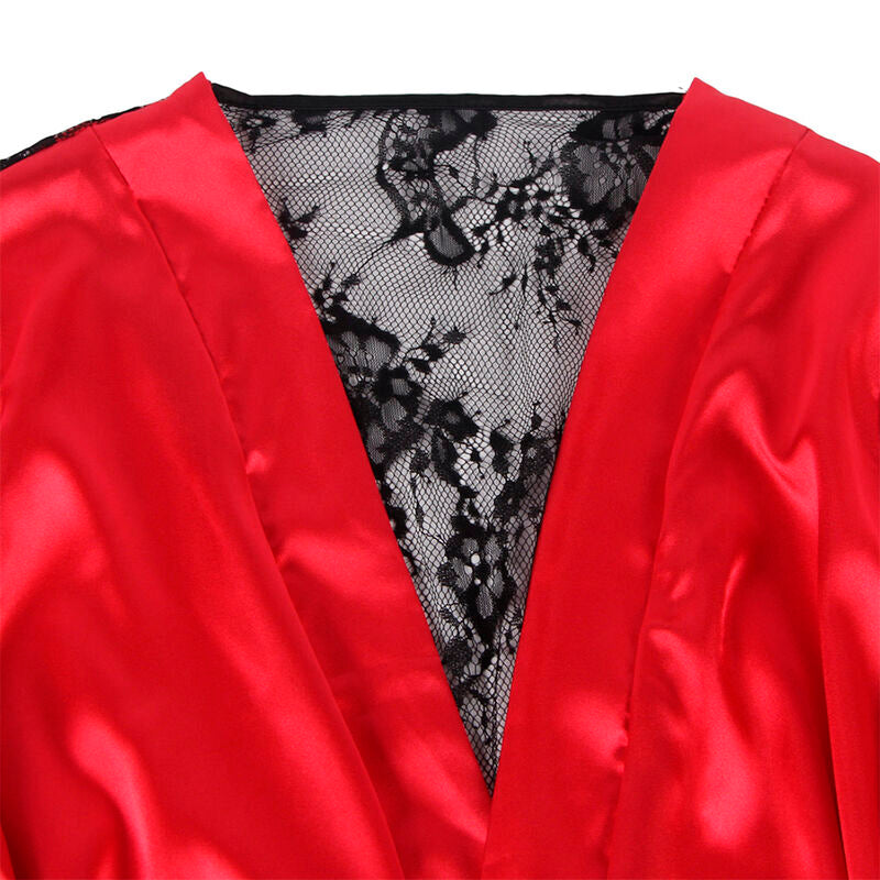 SUBBLIME - 954024 CHEMISE IN PIZZO CON SCHIENA TRASPARENTE + PERIZOMA ROSSO/NERO L/XL