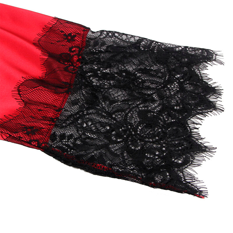 SUBBLIME - 954024 CHEMISE IN PIZZO CON SCHIENA TRASPARENTE + PERIZOMA ROSSO/NERO L/XL