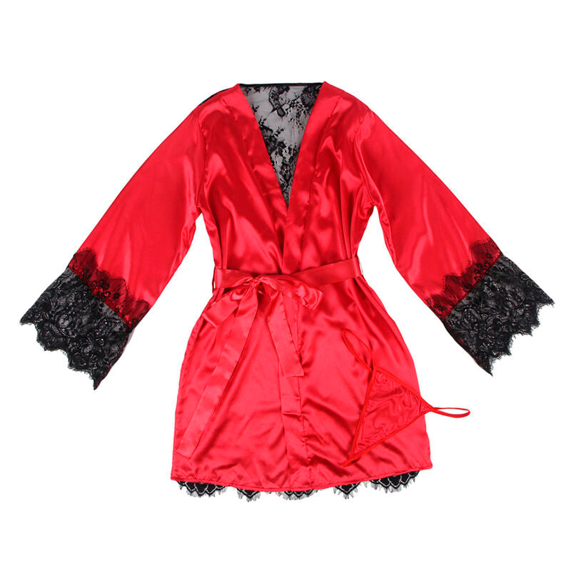 SUBBLIME - 954024 CHEMISE IN PIZZO CON SCHIENA TRASPARENTE + PERIZOMA ROSSO/NERO L/XL