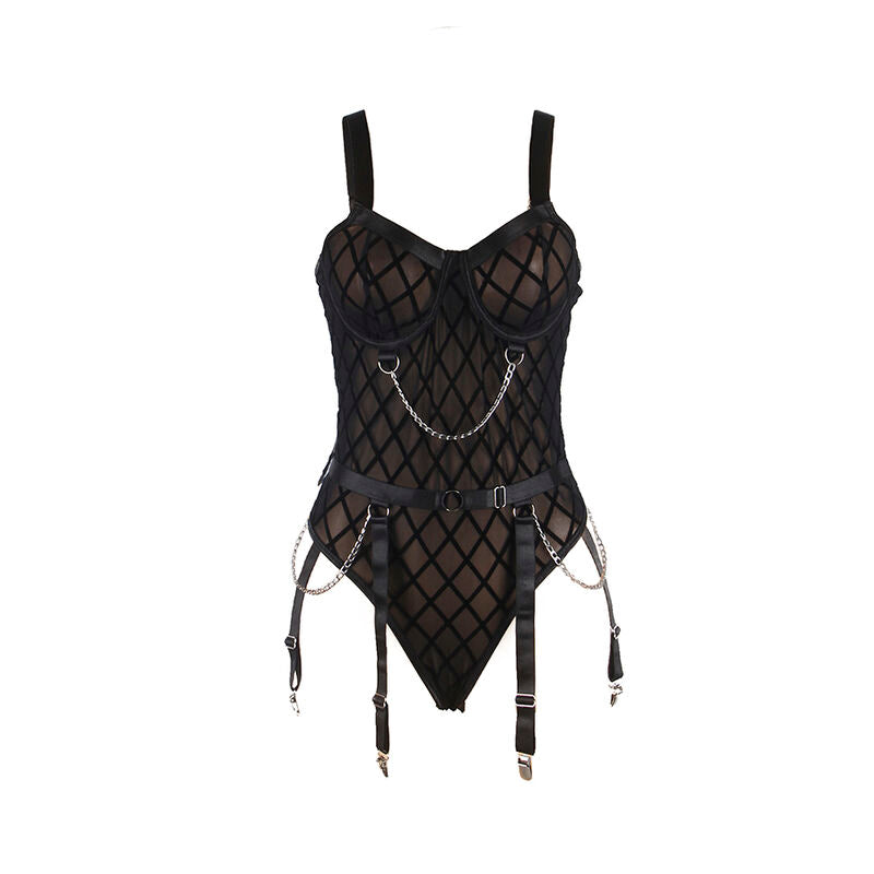 SUBBLIME - BODY CON CATENE E REGGICALZE NERO S/M