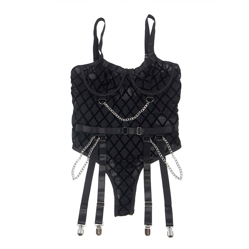 SUBBLIME - BODY CON CATENE E REGGICALZE NERO S/M