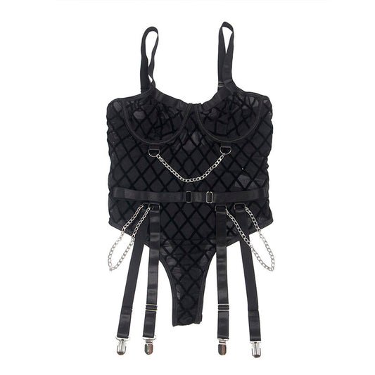 SUBBLIME - BODY CON CATENE E REGGICALZE NERO L/XL