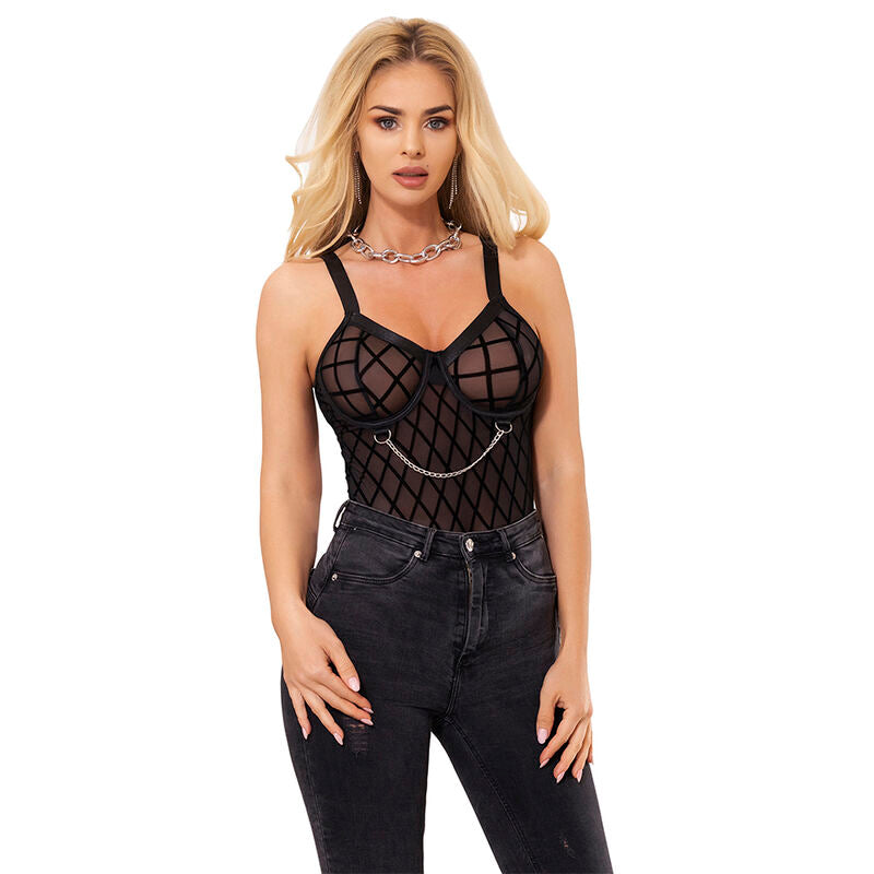 SUBBLIME - BODY CON CATENE E REGGICALZE NERO L/XL