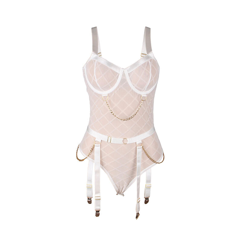 BODY CON CATENE E REGGICALZE, DESIGN SOFISTICATO, COMFORT ELASTICO (S/M)