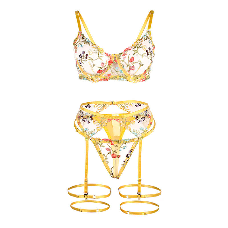 SUBBLIME - REGGISENO + PERIZOMA + REGGICALZE  FLOREALE GIALLO L/XL