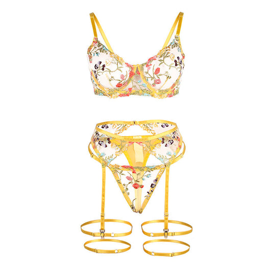 SUBBLIME - REGGISENO + PERIZOMA + REGGICALZE  FLOREALE GIALLO L/XL