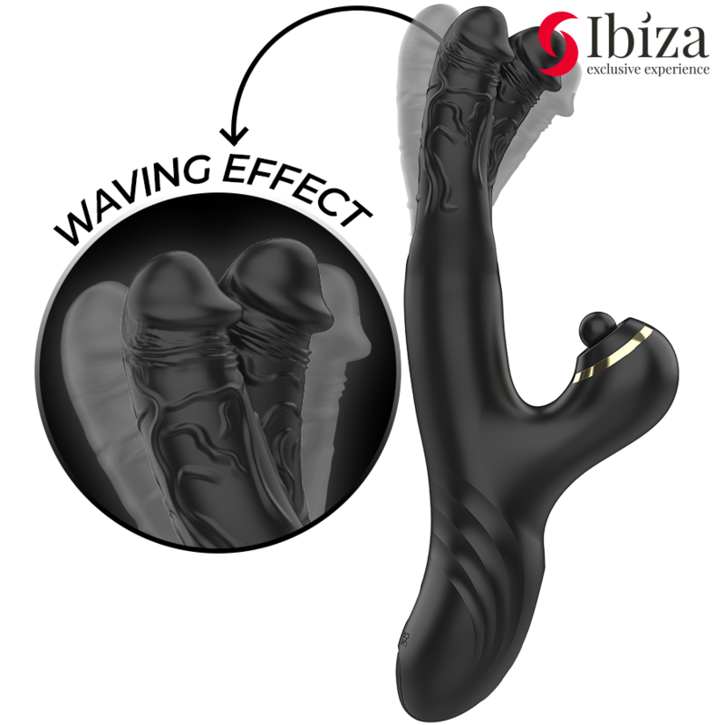 DOPPIO VIBRATORE NERO CON STIMOLATORE CLITORIDEO, DESIGN ERGONOMICO E MOTORE POTENTE