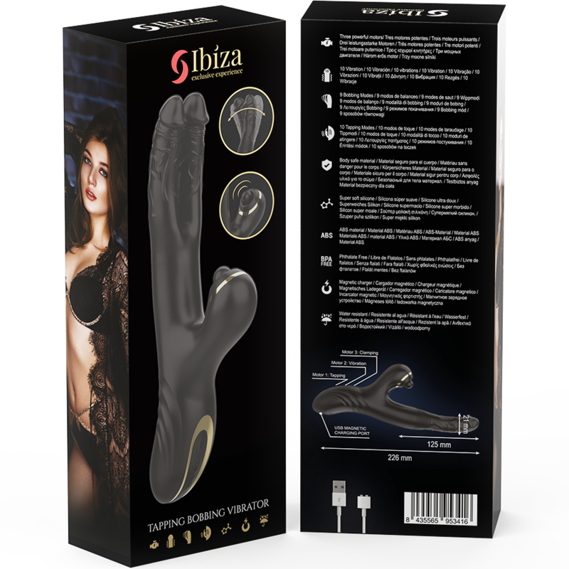 DOPPIO VIBRATORE NERO CON STIMOLATORE CLITORIDEO, DESIGN ERGONOMICO E MOTORE POTENTE