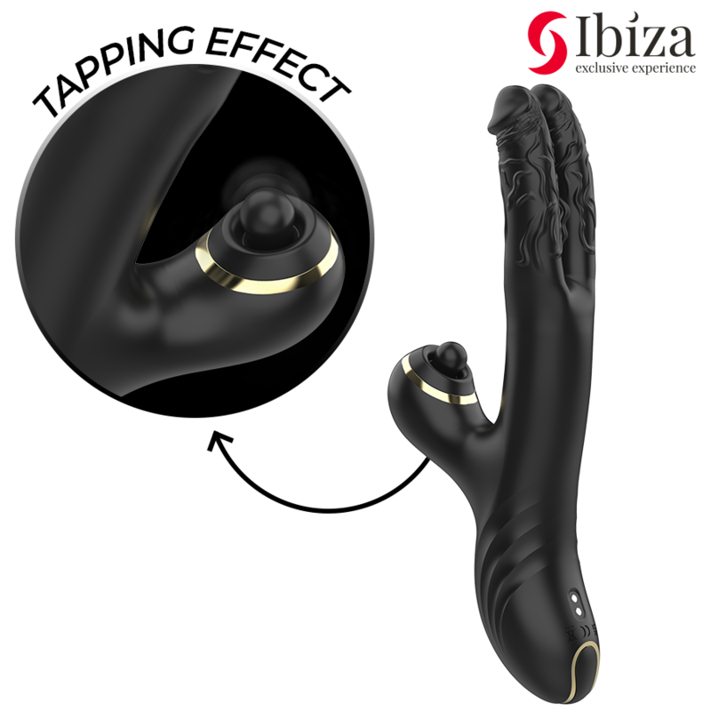 DOPPIO VIBRATORE NERO CON STIMOLATORE CLITORIDEO, DESIGN ERGONOMICO E MOTORE POTENTE