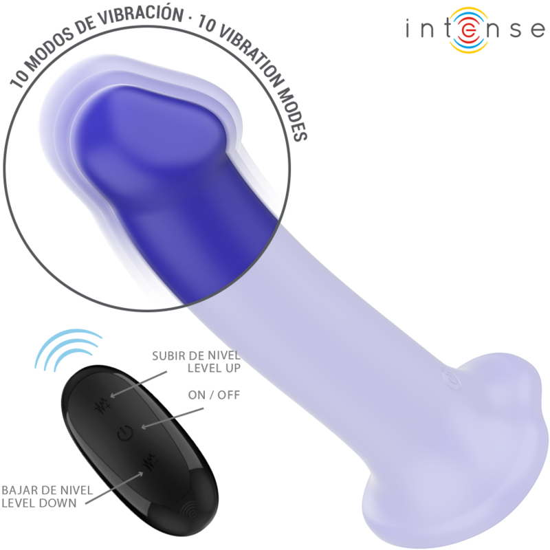 INTENSE - VICTORIA VIBRATORE CON VENTOSA 10 MODALITA' DI VIBRAZIONI  TELECOMANDO BLU SCURO