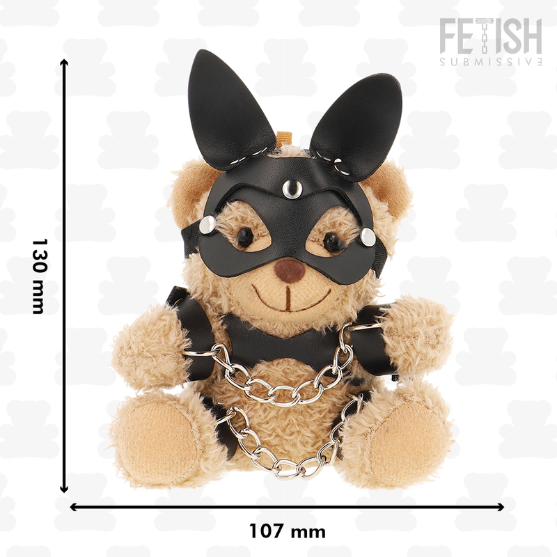ORSETTO BDSM MISHKA, PELUCHE FETISH CON IMBRACATURE IN PELLE, MASCHERA E CATENE