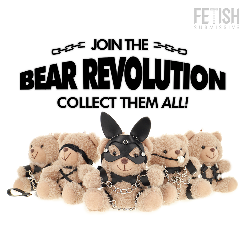 ORSETTO BDSM MISHKA, PELUCHE FETISH CON IMBRACATURE IN PELLE, MASCHERA E CATENE