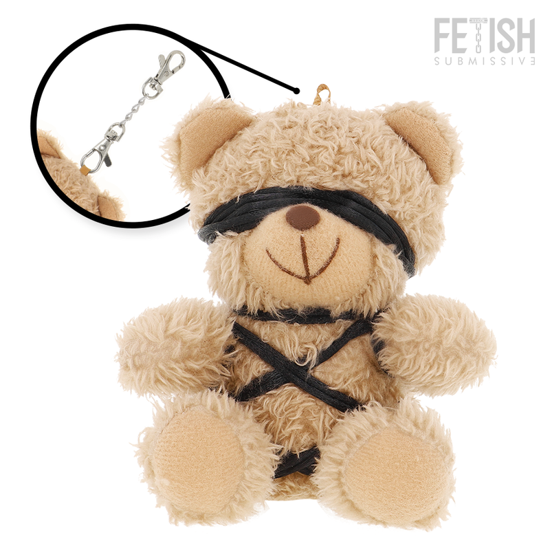 ORSETTO BDSM WINNIE, PELUCHE FETISH CON IMBRACATURE IN PELLE, ACCESSORIO COLLEZIONABILE CON GANCIO INTEGRATO