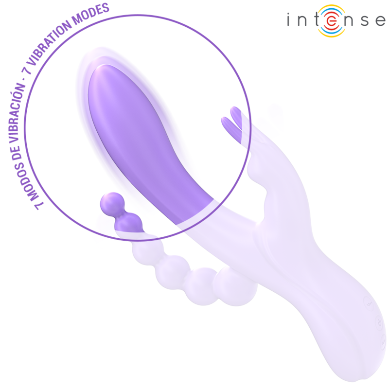 INTENSE - MIKO VIBRATORE TRIPLO CON RABBIT E STIMOLATORE ANALE 7 VIBRAZIONI VIOLA